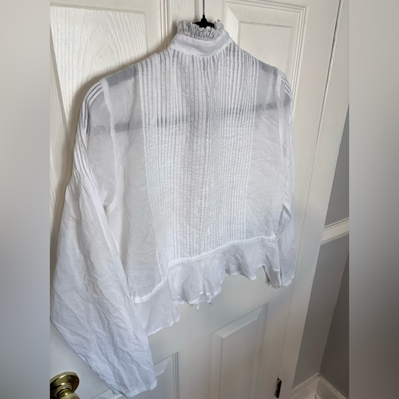 J.Crew Lace-Trim Cinched-Waist Cotton Voile Top – White – Size XS | Romantic - Picture 12 of 14